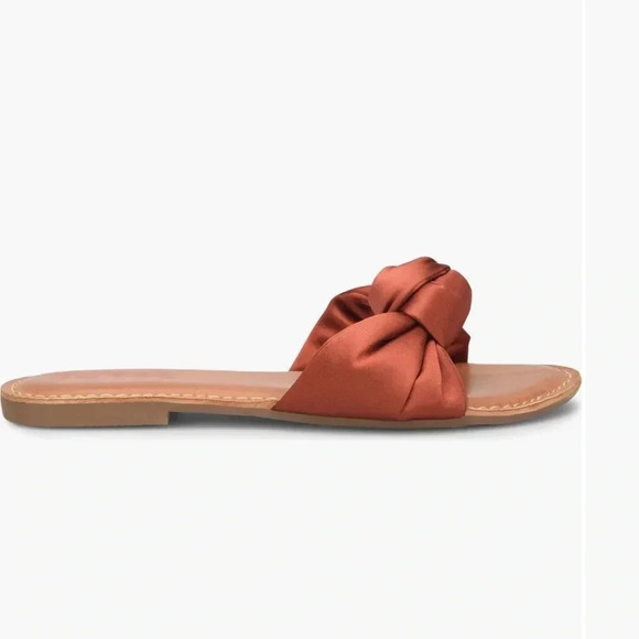 New in Box Korks Soleil knot flat sandals rust satin size 8M - Picture 4 of 6